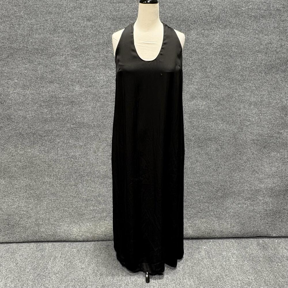 Rosetta Getty Collective Dress Womens 4 Black Satin Halter Maxi Trapeze Swing